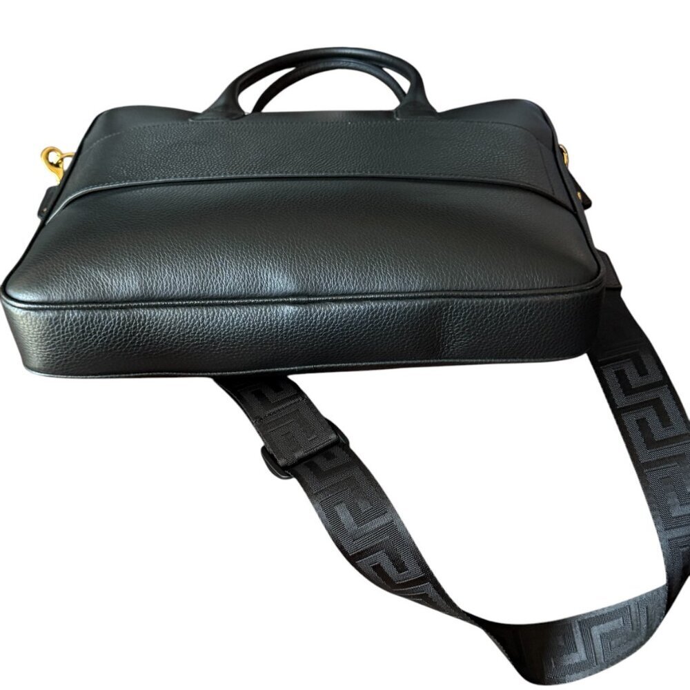 VERSACE 1013360 BLACK LEATHER MEDUSA MEDALION BRIEFCASE MESSENGER SHOULDER BAG - Picture 6 of 15